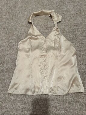 Reformation Erin silk blouse 8 ivory collared button down halter top